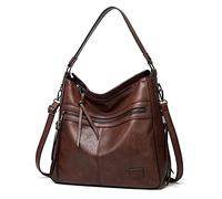 FANDARE Rétro Sacs à Main Portés Sacs Cabas D'épaule Femme Sacoche Bandoulieres Portés Epaule Cuir PU Imperméable pour Ordinateur 12.9 Pouces Achats Fête École Voyage Crossbody Marron Foncé