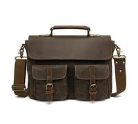 FANDARE Rétro Sacs bandoulière Sac d'épaule Toile Cuir Sac à Main Sacoche Sac de Messager pour Homme Affaire Travail Voyager Université Ecole Multifonctionnel Mallette Brun