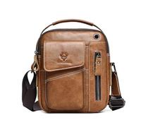 FANDARE Sac à Bandoulière Homme en Cuir, 7.9 Pouces tablet Affaires Messenger Bag, Sacs D'épaule Imperméable pour Voyage et Quotidien, Petit Mallette Sacoche avec Bretelle Réglable Marron clair