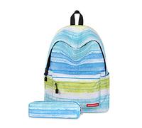 FANDARE Sac À Dos Cartables Scolaires Galaxy, Adolescent, Garçons Filles, Femmes Multicolore avec Trousse Enfant Imperméable Polyester Bleu Vert