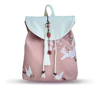 FANDARE Sac à Dos de Femme Style Ethnique Cartable Fille Broderie Sacs Scolaires Backpack Université Voyage Achats Datation Cadeau Unique Sac à Dos Durable Toile Fleurs de Cerisier Grue