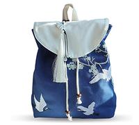 FANDARE Sac à Dos de Femme Style Ethnique Cartable Fille Broderie Sacs Scolaires Backpack Université Voyage Achats Datation Cadeau Unique Sac à Dos Durable Toile Grue Blanche