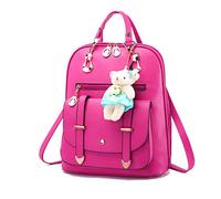 FANDARE Sac à Dos de Mode Femme Cartable Fille Étanche Sacs Scolaires Sac D'épaule PU Backpack pour Décontractée Voyage Vacances École Sac d'école Rose Rouge