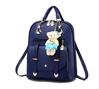FANDARE Sac à Dos de Mode Femme Cartable Fille Étanche Sacs Scolaires Sac D'épaule PU Backpack pour Décontractée Voyage Vacances École Sac d'école Bleu Foncé
