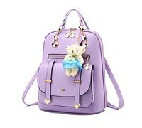 FANDARE Sac à Dos de Mode Femme Cartable Fille Étanche Sacs Scolaires Sac D'épaule PU Backpack pour Décontractée Voyage Vacances École Sac d'école Violet
