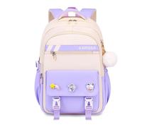 FANDARE Sac à Dos Élève avec Badges Amovibles & Pendentif en Peluche, Sacs Scolaire Tendance pour Collège & Lycée (5-16 Ans), Cartable journée Polyvalent pour Filles & Garçons Violet