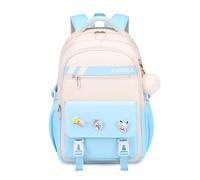 FANDARE Sac à Dos Élève avec Badges Amovibles & Pendentif en Peluche, Sacs Scolaire Tendance pour Collège & Lycée (5-16 Ans), Cartable journée Polyvalent pour Filles & Garçons Bleu
