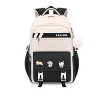 FANDARE Sac à Dos Élève avec Badges Amovibles & Pendentif en Peluche, Sacs Scolaire Tendance pour Collège & Lycée (5-16 Ans), Cartable journée Polyvalent pour Filles & Garçons Noir