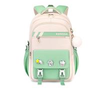 FANDARE Sac à Dos Élève avec Badges Amovibles & Pendentif en Peluche, Sacs Scolaire Tendance pour Collège & Lycée (5-16 Ans), Cartable journée Polyvalent pour Filles & Garçons Vert