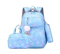 FANDARE Sac à Dos Enfant 3-en-1 Ensemble de Cartables Sacs à Dos Loisir Cartable Filles avec Panier Repas & Trousse Sac À Dos Voyage Sacs d'école Sac Weekend Cartables Scolaires Bleu