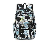 FANDARE Sac à Dos Enfant Ado Élège Lanière Valise Design Motif Graffiti Polyester pour École Voyage Quotidien Style Moderne Garçon Fille Bleu