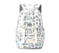 FANDARE Sac à Dos Enfant Ado Élège Lanière Valise Design Motif Graffiti Polyester pour École Voyage Quotidien Style Moderne Garçon Fille Blanc