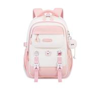 FANDARE Sac à Dos Enfant École Léger Grande Capacité Nylon Imperméable Multi-Poches Fond Renforcé Sangle Valise Poche Cachée Dorsale Sangle Poitrine Bretelles Ergonomiques Rose