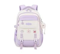 FANDARE Sac à Dos Enfant École Léger Grande Capacité Nylon Imperméable Multi-Poches Fond Renforcé Sangle Valise Poche Cachée Dorsale Sangle Poitrine Bretelles Ergonomiques Violet