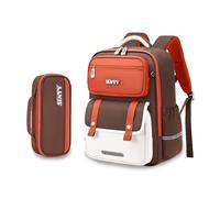 FANDARE Sac à Dos Enfant Léger Cartable École Primaire Fille Ergonomique Respirant Réfléchissant pour la Sécurité Imperméable Oxford Marron