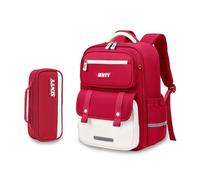 FANDARE Sac à Dos Enfant Léger Cartable École Primaire Fille Ergonomique Respirant Réfléchissant pour la Sécurité Imperméable Oxford Rouge