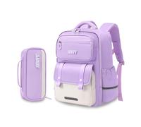 FANDARE Sac à Dos Enfant Léger Cartable École Primaire Fille Ergonomique Respirant Réfléchissant pour la Sécurité Imperméable Oxford Violet