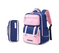 FANDARE Sac à Dos Enfant Léger Cartable École Primaire Fille Ergonomique Respirant Réfléchissant pour la Sécurité Imperméable Oxford Bleu et Rose