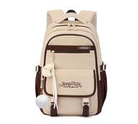 FANDARE Sac à Dos Enfant pour École avec Décoration en Peluche, Cartable Mignon pour École Primaire, Léger Adolescents Maternelle (3-12 Ans) Garçons & Filles Brun Jaune