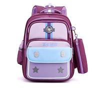 FANDARE Sac à Dos Enfant Sac a dos maternelle Lumineux Cartables scolaires avec Trousse à Crayons Sacs d'école Filles Garçons Sacs Scolaires Outdoor Voyage école avec pendentif en peluche Violet foncé