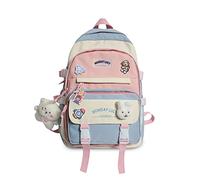 FANDARE Sac à Dos Femme Adorable 15.6 Pouces Compartiment Ordinateur Porte-Bagage Poche Multiple Imperméable en Polyester Cadeau Pin & Charms Bleu