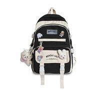 FANDARE Sac à Dos Femme Adorable 15.6 Pouces Compartiment Ordinateur Porte-Bagage Poche Multiple Imperméable en Polyester Cadeau Pin & Charms Noir