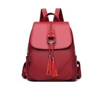 FANDARE Sac à Dos Femme Chic Frange Sacs portés Elegant PU Leger Polyvalent Main Portés Cartable Scolaire Fille pour Voyages Université doté de Multiples Poches Rouge