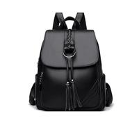 FANDARE Sac à Dos Femme Chic Frange Sacs portés Elegant PU Leger Polyvalent Main Portés Cartable Scolaire Fille pour Voyages Université doté de Multiples Poches Noir