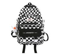 FANDARE Sac à Dos Femme Élégant et Minimaliste en Nylon Imperméable Design à Motifs Carreaux Compartiment Ordinateur 15,6 Pouces Idéal pour Voyage Travail et Usage Quotidien Noir