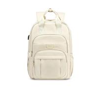 FANDARE Sac à Dos Femme Élégant Imperméable en Nylon avec Port USB, Compartiment Ordinateur 15.6 Pouces Sangle Fixation Valise Idéal Voyage et Travail Quotidien Beige