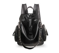 FANDARE Sac à Dos Femme Mode Sacs à Bandoulière Étanche Backpack Fille Sacs Scolaires pour Université Travai Décontracté Rendez-Vous Fête Sac à Dos PU Noir