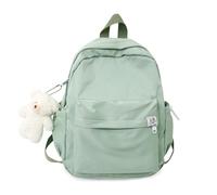 FANDARE Sac à Dos Femme pour Ados & Adultes, Sac Cabas Uni Coloris Bonbon, Sacs Léger en Nylon avec Peluche Porte-Bonheur, Grand Sac d'École/Voyage, Mignon Cartable pour Quotidien/Loisirs Vert