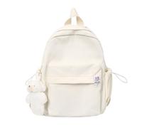 FANDARE Sac à Dos Femme pour Ados & Adultes, Sac Cabas Uni Coloris Bonbon, Sacs Léger en Nylon avec Peluche Porte-Bonheur, Grand Sac d'École/Voyage, Mignon Cartable pour Quotidien/Loisirs Blanc