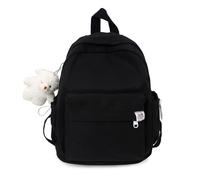 FANDARE Sac à Dos Femme pour Ados & Adultes, Sac Cabas Uni Coloris Bonbon, Sacs Léger en Nylon avec Peluche Porte-Bonheur, Grand Sac d'École/Voyage, Mignon Cartable pour Quotidien/Loisirs Noir