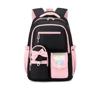 FANDARE Sac à Dos Fille Léger 16 Pouces Ordinateur Portable avec Sangle Valise Cartable Collège École Étudiante Grande Capacité 6 Poches Dos Rembourré Respirant Bretelles Large Rose