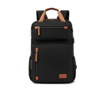 FANDARE Sac à Dos Homme Polyester Imperméable 15.6 Pouces Sac à Dos de Voyage Étendable 6CM Sacoche Ordinateur Portable avec Port USB Multi-Poches pour Voyage Quotidien Travail Noir