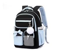FANDARE Sac à Dos Mignon à nœud Papillon pour Filles Adolescentes Cartable léger Sacs d'École avec Compartiment pour Ordinateur Portable & Porte-clés en Peluche pour l'école études Voyages Noir Bleu