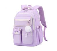 FANDARE Sac à dos mignon à nœud papillon pour filles adolescentes Cartable léger Sacs d'École avec compartiment pour ordinateur portable & porte-clés en peluche pour l'école études voyages Violet
