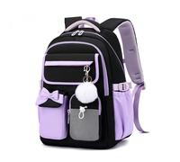 FANDARE Sac à dos mignon à nœud papillon pour filles adolescentes Cartable léger Sacs d'École avec compartiment pour ordinateur portable & porte-clés en peluche pour l'école études voyages Noir Violet