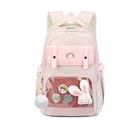 FANDARE Sac à Dos Mignon pour Adolescents, Cartable avec Pin's Cartoon & Charme Lapin, Sac à Dos Léger pour Usage Quotidien Voyage, Idéal comme Cadeau pour Les Filles de 6 à 16 Ans Rose