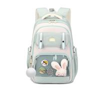 FANDARE Sac à Dos Mignon pour Adolescents, Cartable avec Pin's Cartoon & Charme Lapin, Sac à Dos Léger pour Usage Quotidien Voyage, Idéal comme Cadeau pour Les Filles de 6 à 16 Ans Vert Clair