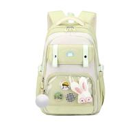 FANDARE Sac à Dos Mignon pour Adolescents, Cartable avec Pin's Cartoon & Charme Lapin, Sac à Dos Léger pour Usage Quotidien Voyage, Idéal comme Cadeau pour Les Filles de 6 à 16 Ans Jaune Vert
