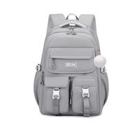 FANDARE Sac à Dos pour Adolescents - Grand Sac Scolaire et Voyage 25L avec Pendentif en Peluche, Imperméable Sac à Dos Quotidien pour élèves de 4e à 9e année Transport Sorties Extérieures Gris