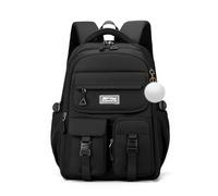 FANDARE Sac à Dos pour Adolescents - Grand Sac Scolaire et Voyage 25L avec Pendentif en Peluche, Imperméable Sac à Dos Quotidien pour élèves de 4e à 9e année Transport Sorties Extérieures Noir