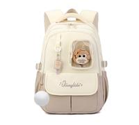 FANDARE Sac à Dos pour Enfants avec Peluche Cartable Sac pour Collège Lycée Multifonctionnel pour 5 à 22 Ans Sac Polyvalent pour Filles Garçons Usage Quotidien Voyage et Campus Jaune Marron