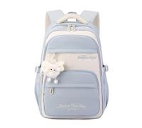 FANDARE Sac à Dos pour Enfants avec Peluche et Broderie Mignonne - Cartable Scolaire à Motifs pour Filles et garçons Primaire et collège, Sacs Quotidien pour Voyage et Campus Bleu