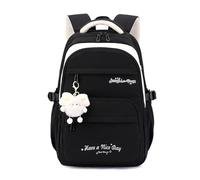 FANDARE Sac à Dos pour Enfants avec Peluche et Broderie Mignonne - Cartable Scolaire à Motifs pour Filles et garçons Primaire et collège, Sacs Quotidien pour Voyage et Campus Noir
