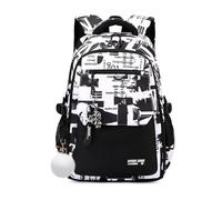 FANDARE Sac à Dos pour Enfants Style Graffiti Urbain Cartable Sac pour Collège Lycée Multifonctionnel pour 5 à 22 Ans Sac Polyvalent pour Filles Garçons Usage Quotidien Voyage et CampusNoir Blanc