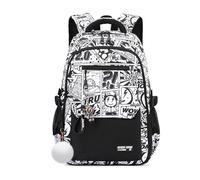 FANDARE Sac à Dos pour Enfants Style Graffiti Urbain Cartable Sac pour Collège Lycée Multifonctionnel pour 5 à 22 Ans Sac Polyvalent pour Filles Garçons Usage Quotidien Voyage Campus Cartoon Patterns