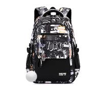 FANDARE Sac à Dos pour Enfants Style Graffiti Urbain Cartable Sac pour Collège Lycée Multifonctionnel pour 5 à 22 Ans Sac Polyvalent pour Filles Garçons Usage Quotidien Voyage et Campus Bleu Orange